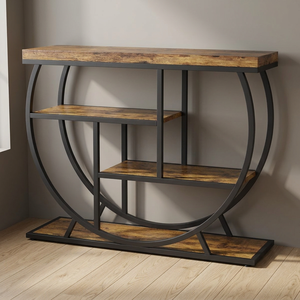 Mesa de Centro Moderna de Estilo Industrial con Superficie de Madera y Estructura Metálica, Mueble de Sala de Estar con Almacenamiento - Product Image 6