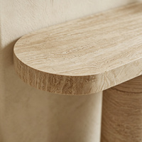 Table console en marbre travertin beige naturel de style Wabi-sabi, idéale pour les entrées de luxe et les salons minimalistes.