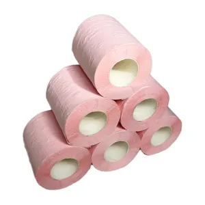 Usine directe en gros pas cher de haute qualité 2/3 plis pâte de bois vierge couleur personnalisé rouleau de papier toilette rose