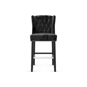 高品质黑色天鹅绒软垫翼背吧凳镀铬脚踏板耐用木腿商用家用吧凳 - Product Image 6