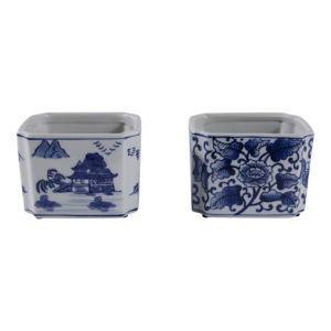 Organizer da Scrivania in Ceramica Rettangolare con Disegni Tradizionali Chinoiserie, Piccolo Accessorio per l'Ufficio - Product Image 1