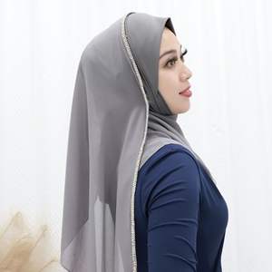 2024 <span class=keywords><strong>AliExpress</strong></span> nouveau femmes longue Turban écharpe malais couleur unie lait <span class=keywords><strong>soie</strong></span> mousseline de <span class=keywords><strong>soie</strong></span> strass été Polyester musulmans - Product Image 2