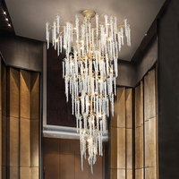 Lustre en cristal postmoderne de luxe léger, luminaire suspendu pour plafond haut pour villa duplex, salon, salle à manger et couloir d'escalier