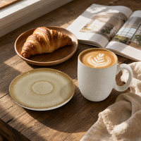Ensemble tasse et soucoupe à café en grès EKA Nordic Minimalist, finition mate bicolore, pour café, restaurant, décoration intérieure