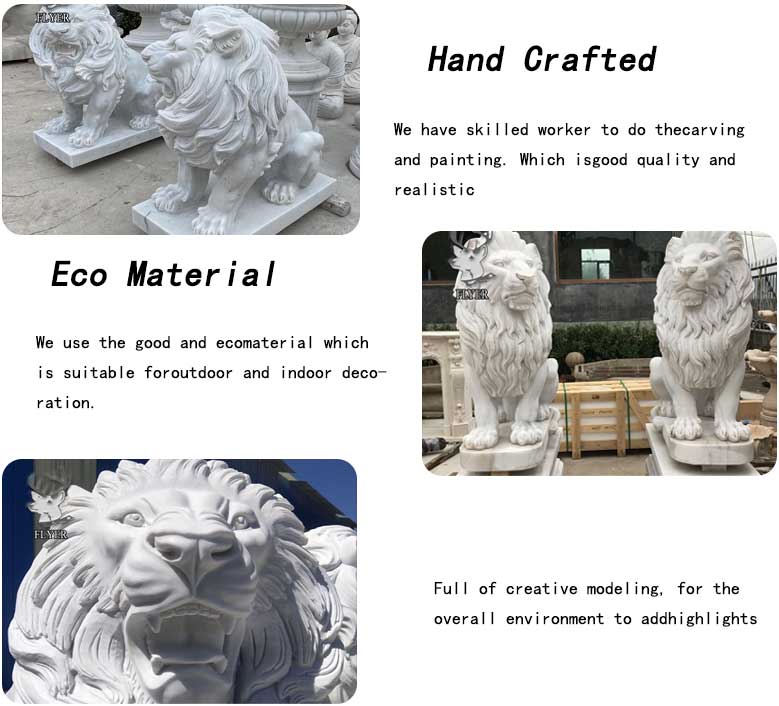 屋外装飾等身大石ライオン像庭装飾白い大理石のライオン像西部の白い