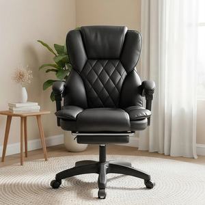 Silla de Oficina Ergonómica Reclinable con Reposapiés, Ajustable en Altura, <span class=keywords><strong>Corrector</strong></span> de Postura, Giratoria, Negra, para Jefes y Directores - Product Image 1