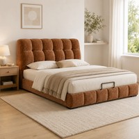 Lits de rangement modernes marron rembourrés avec tête de lit capitonnée à grille, cadre de lit plateforme basse Queen/King pour hôtels et appartements OEM ODM