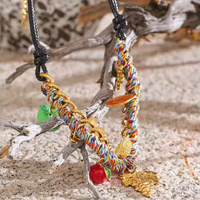 Tendance noir Pu corde bijoux faits à la main tressé fleur breloques raisin et pomme coloré corde tissé fruits pendentif collier