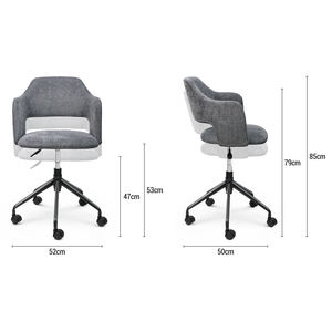 Fauteuil ergonomique moderne gris en tissu pivotant réglable en hauteur avec roulettes pour le travail à domicile ou au bureau - Product Image 4