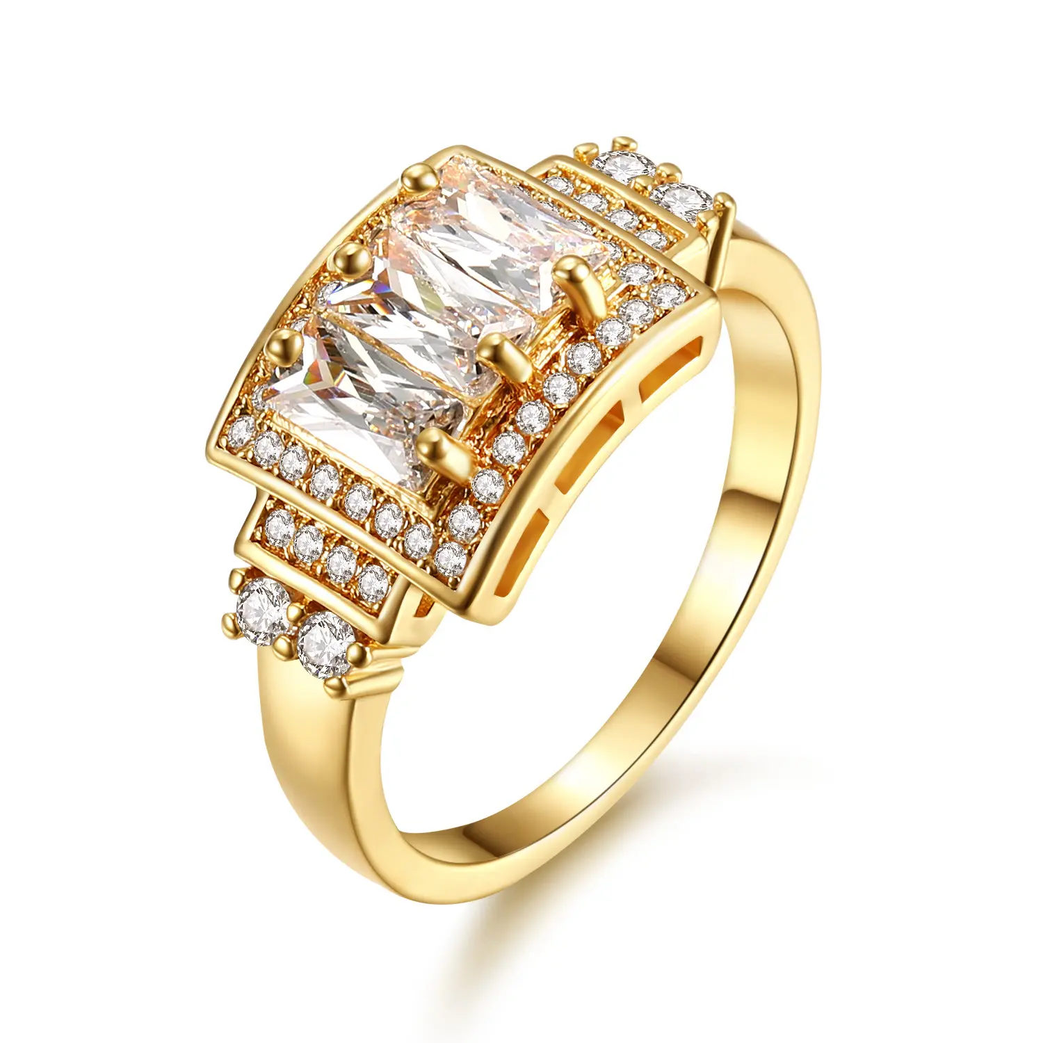 الأزياء هندسية ساحة الزركون خاتم الذهب الزركون خاتم الزفاف كريستال سيدة خاتم فخم