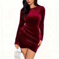 Robe en velours pour femmes, nouvelle mode d'hiver, robe de soirée plissée à manches longues, vente en gros