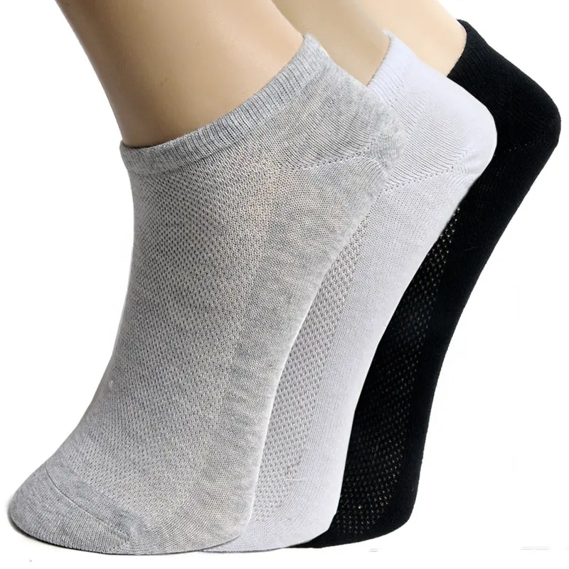 In Stock Fashion Solid Color Thin Cotton Mesh Men's Socks Ankle Breathable Summer No Show Socks
