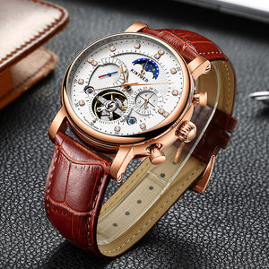 KINYUED Innovador Tourbillon Diamante Patrón Incrustaciones Diamante Escala Fase <span class=keywords><strong>Lunar</strong></span> Hueco Mecánico Reloj Business Elite - Product Image 4