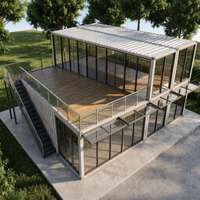 Mur rideau modulaire préfabriqué en acier coloré et verre, à assembler par vis, pour boutique, lodge, maison d'hôtes et maison conteneur de resort