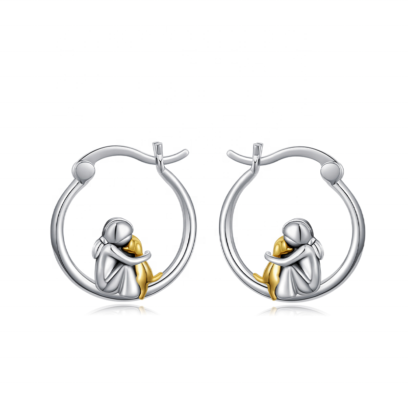 Boucles D'oreilles Créoles Pour Enfant - Argent Sterling 925 - Motif Petit Chien - Cadeau Dans Sa Boîte