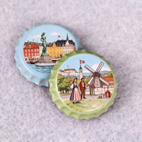 Aimant de réfrigérateur en forme de bouchon de bouteille rond souvenir touristique du Danemark personnalisé 30MM