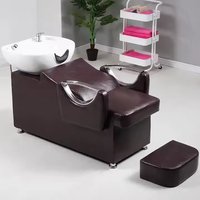 Fauteuil de lavage minimaliste en métal pour salon de coiffure, chaise de beauté élégante en cuir PU imperméable pour lavage du visage et salle de bain