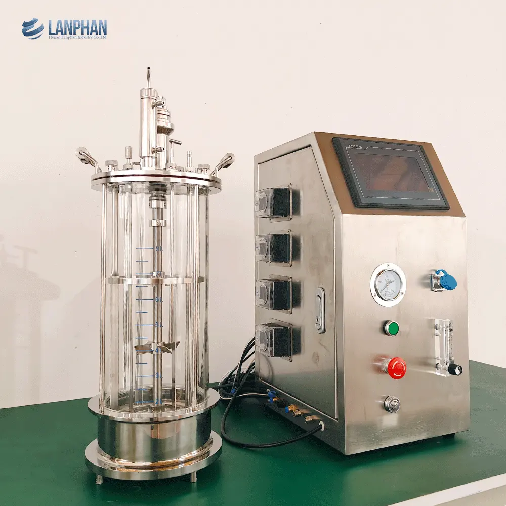 Equipamento de produção de levedura biorreator fermentador de vidro borossilicato para cultura celular de laboratório 1L 2L 3L 5L 10L 15L