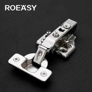 ROEASY全覆盖液压铰链，带欧洲螺钉3D软闭合夹式铰链，用于家具