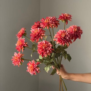 Fleur artificielle en soie Dahlia à 2 têtes, 60 cm, toucher réel, bords brûlés, pour décoration de mariage et de maison - Product Image 5