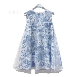 RUNTEN 2024 Spring Summer Luxury Brand High-end Printed Kids Girls Dress Lace Design Sleeveless Dress Stylish clothes for kids