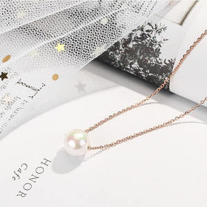 Kalung baja Titanium mutiara geometris klasik, perhiasan emas 18K rantai klavikula sederhana baja tahan karat untuk wanita - Product Image 4