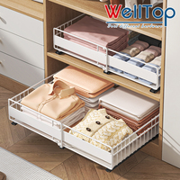 WELLTOP Promotion Panier de rangement coulissant réglable pour armoire de cuisine, largeur extensible, support de rangement pour condiments, organisateur de garde-manger