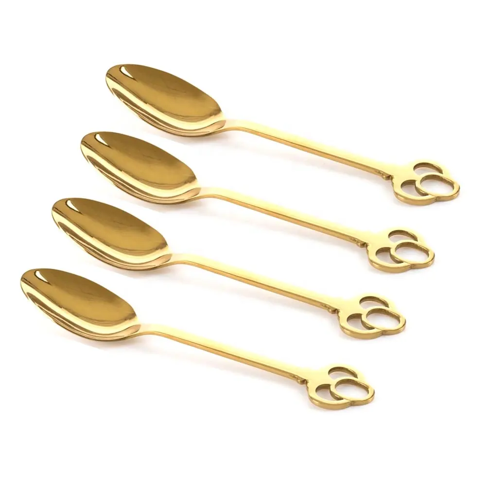 Colher sobremesa dourada de sobremesa, colheres e garfos brilhantes de bronze de metal feito à mão