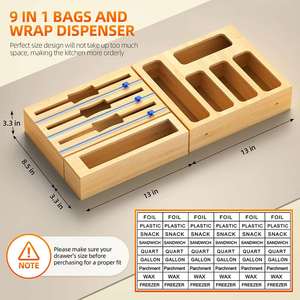 Kitchen Multi-Functional Storage Organizer Bamboo Foil and <b>Plastic</b> <b>Wrap</b> Organizer Ziplock Bag Storage Organizer - Product Image 2