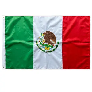 Luxury Made Embroidered Mexican Flag with Brass Grommets Waterproof UV Resistant Embroidered Flag of Mexico