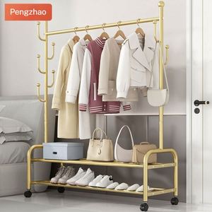 <span class=keywords><strong>Porte</strong></span>-vêtements mobile en métal à double niveau avec panier de rangement, organisateur de vêtements pour la maison, pour chaussures et vêtements - Product Image 2