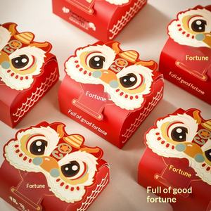 Scatola Regalo Pieghevole Piccola per il Nuovo Anno 2026, Danza del Leone, Carattere Cinese 'Fu', <span class=keywords><strong>Cartone</strong></span> Bianco Rettangolare Ecologico con Goffratura - Product Image 2