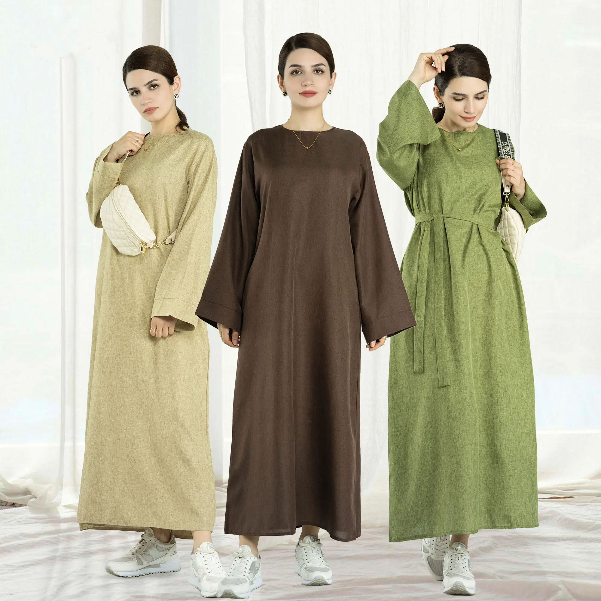 New Trendy Abaya Linen Modest Abaya Women Muslim Dress Comfortable Women Closed Abaya Islamic Clothing