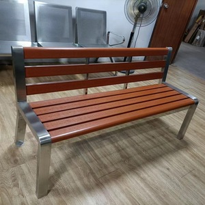 Ssyou Outdoor <b>Bench</b> 304 Stainless Steel Wooden <b>Seat</b> Public Park Patio Chair Long <b>Bench</b> - Product Image 3