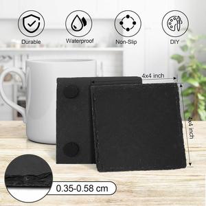 Factory Wholesale Classic Dark Black Round Eco-Friendly Natural Stone Office Coffee Cut Side or Rough Slate Coasters - Product Image 2