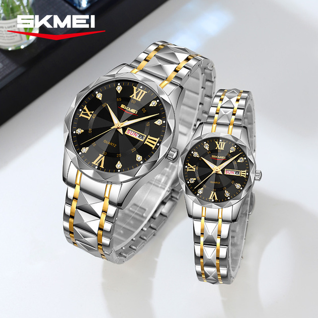 SKMEI 9370 Stainless Steel Bracelet Waterproof Daily Wear Women Quartz Movement Watch Colorful Diamond Design Fashion Watch