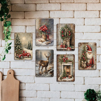 Juego de Letreros Metálicos con Temática Navideña, Decoración Retro de Pared con Santa Claus y Ciervos para el Hogar en Navidad