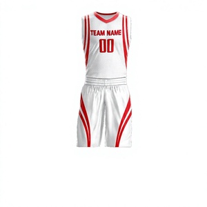 Ensemble de maillots de basket-ball sublimés personnalisés, blanc et rouge, col en V, sans manches, en maille respirante, unisexe, pour adultes, impression du nom et du numéro de l'équipe - Product Image 3