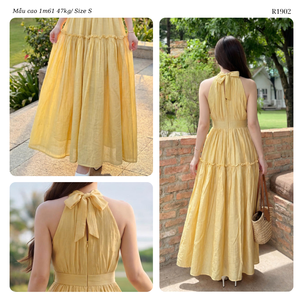 Boho Magenta Pink Textured Chiffon <b>Long</b> Dress Women Backless Tie Neck High Rise A Line Vacation Resort <b>Sundresses</b> - Product Image 6