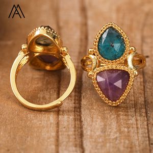 Anillos de amatistas de diseñador, piedras preciosas de cristal Natural, gota, triángulo, forma de lágrima, anillo ajustable, joyería de boda - Product Image 5