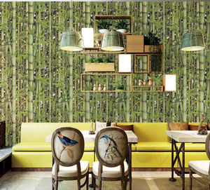 Carta da <span class=keywords><strong>Parati</strong></span> 3D <span class=keywords><strong>con</strong></span> Design di Bambù Verde e <span class=keywords><strong>Foglie</strong></span>, Adesivi Murali Tropicale per Decorazione Pareti - Product Image 3