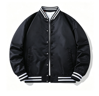 Blouson de baseball en satin brodé ICONIC pour homme, noir, style universitaire, printemps, hip-hop, streetwear décontracté