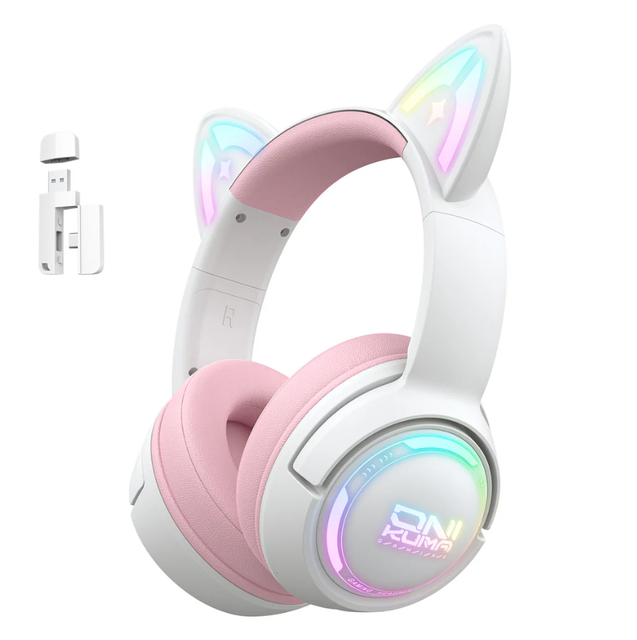 ONIKUMA GT838 Gaming Headset Muli-device Compatible 2.4G Wireless USB Type-C HD Built-in Microphone Cat Ear with RGB
