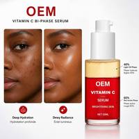 Sérum Anti-Âge et Éclaircissant OEM Marque Privée, 60% Phase Liquide Rouge Active, 40% Phase Huile Légère, 30ml, pour le Visage et le Cou, Affinant la Peau