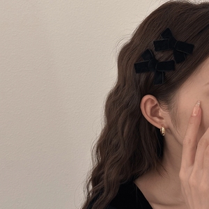 Fermaglio per capelli vintage in velluto nero con fiocco, grazioso fermaglio a coda di cavallo tinta unita per donne e ragazze, accessori moda per capelli - Product Image 3