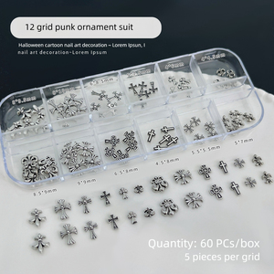 Ensemble de 12 breloques en métal en forme de cœur et de croix pour ongles, accessoires de bijoux pour nail art DIY, pour manucure professionnelle - Product Image 4