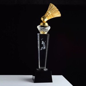 Golden Badminton Glass CRYSTAL Awards Trophies MH-NJ0651