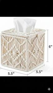 Funda de macramé boho para caja de pañuelos, soporte decorativo cuadrado para pañuelos, cuerda de algodón con cuentas, decoración para el hogar, para la sala de estar - Product Image 3