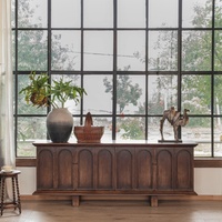 Console traditionnelle en bois sculpté à quatre portes, grande capacité, meuble buffet d'appoint pour entrée, couloir, salon
