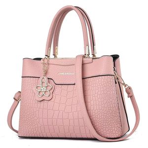 Bolso de Mano de Microfibra con Patrón de Cocodrilo Blanco para Mujer, Marca JANE&NOVO, con Adorno de Flor y Correa Extraíble, Elegante Bolso Tote para Uso Diario - Product Image 2